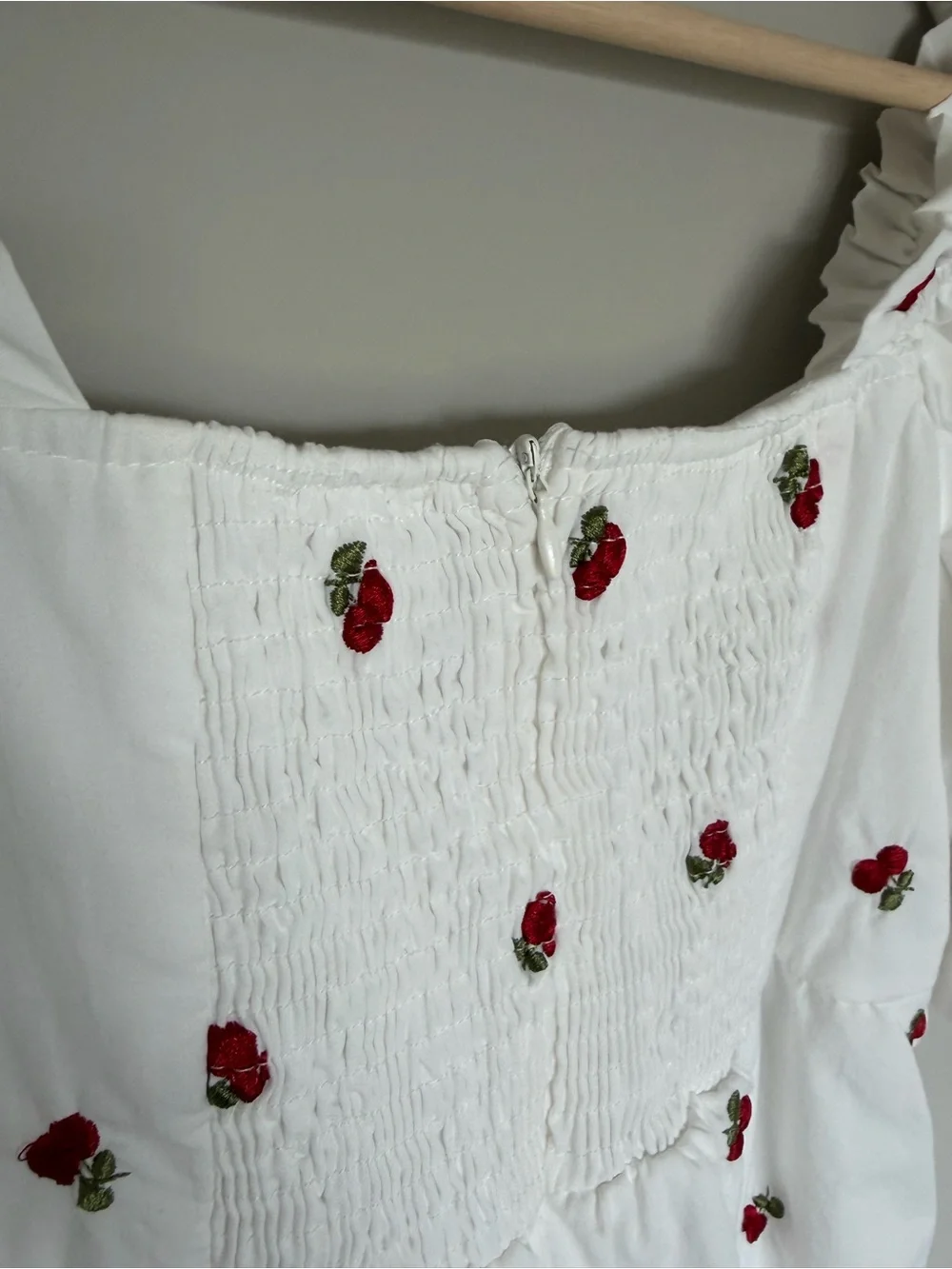 Altar’d State White Cherry Poplin Mini Dress Puff Sleeve Size S Cottagecore - Picture 8 of 9